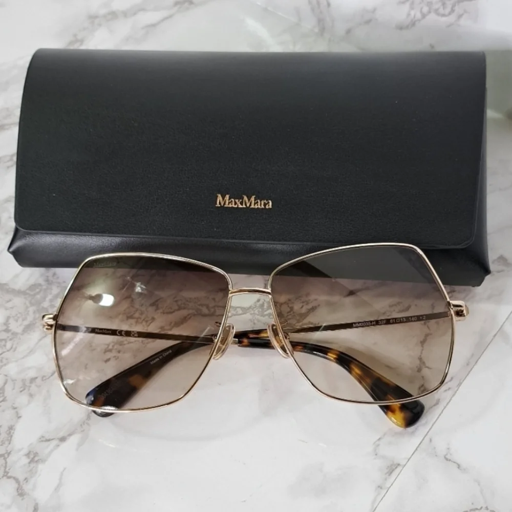 MaxMara Jewel Shiny Pale Gold Square Metal Sunglasses MM0035-H 32F